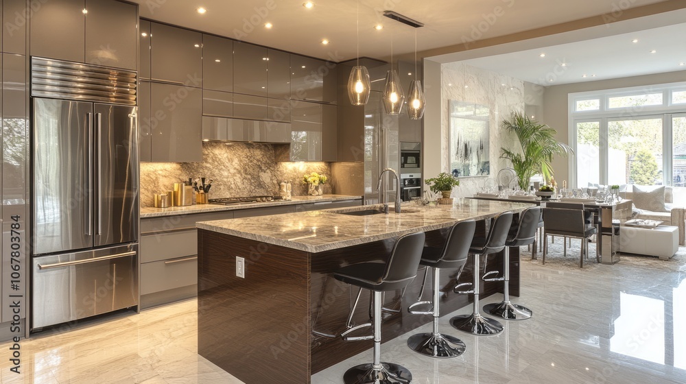 Modern Kitchen with Granite Countertops and Island Seating Modern Kitchen with Granite Countertops and Island Seating