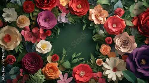 Paper Flowers, Floral Arrangement with Green Background