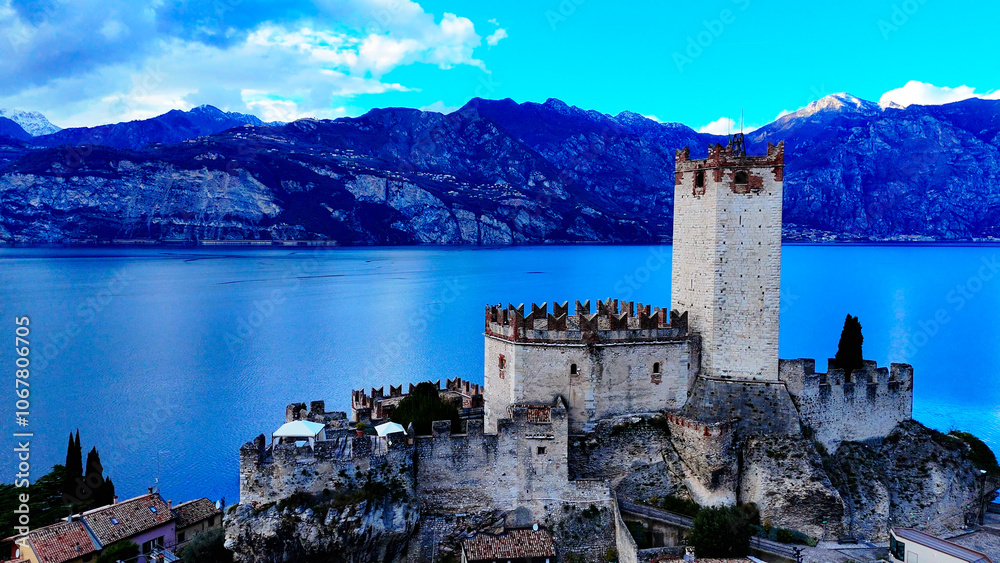 Naklejka premium Malcesine, Veneto, Italy. Aerial drone view.