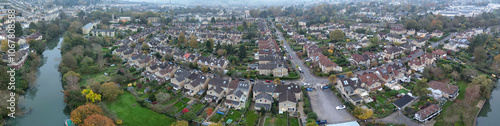 Aerial Panoramic View of Historical Walcot Bath City of England Which is Located in North East of Somerset, United Kingdom. High angle Footage Was Captured During Mostly Cloudy Early Morning