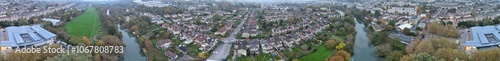 Aerial Panoramic View of Historical Walcot Bath City of England Which is Located in North East of Somerset, United Kingdom. High angle Footage Was Captured During Mostly Cloudy Early Morning