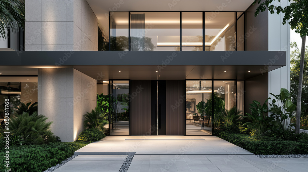 Fototapeta premium Elegant House Entrance at Night