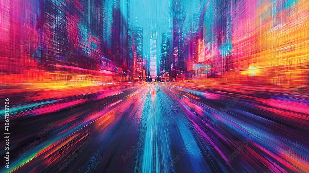 A vibrant, abstract representation of a cityscape at night, featuring blurred lights and colors, evoking a sense of dynamic movement and energy. A vibrant, abstract representation of a cityscape at night, featuring blurred lights and colors, evoking a sense of dynamic movement and energy.