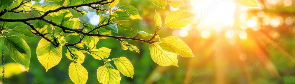 Sunlit Green Leaves Branch Nature Background Sunlit Green Leaves Branch Nature Background