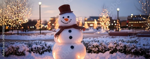 Holiday snow sculpture shaped like a snowman, bringing festive joy. photo