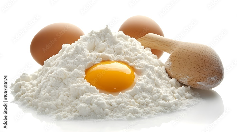 flour, eggs and kitchen utensil flour, eggs and kitchen utensil
