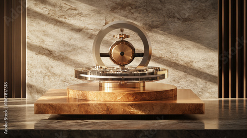 Luxury Gold Quantum Gravimeter 3D Render: Art Meets Science photo