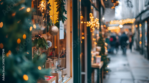Small Business Saturday with local shops decorated and welcoming customers