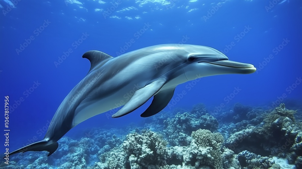 Obraz premium A dolphin gliding gracefully through water in natural ocean habitat. AI generated