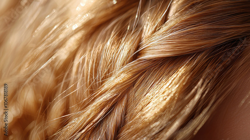 Close up of shiny blonde hair with intricate braids and soft texture