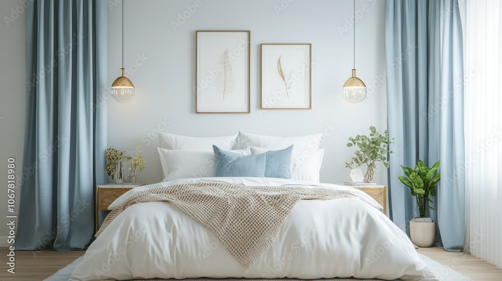 custom made wallpaper toronto digitalModern Minimalist Bedroom with White Bed and Blue Curtains