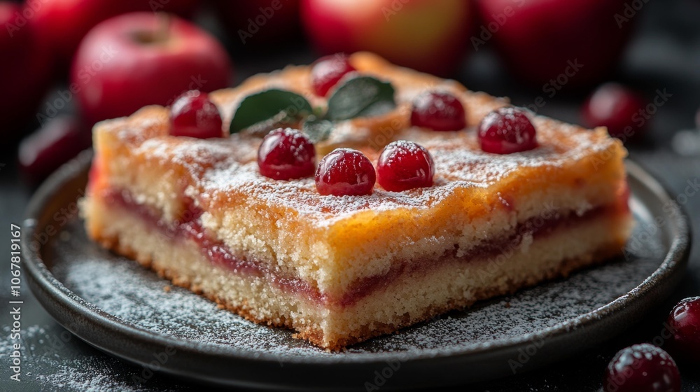 Traditional Apple Cake with Cherry Topping. Generative AI
