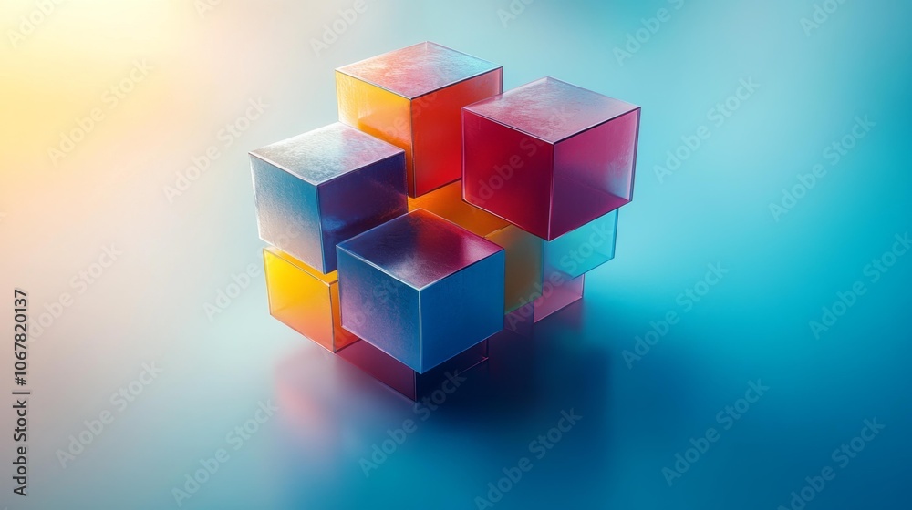 Obraz premium Abstract Geometric Isometric Cubes in Pastel Colors. Generative AI