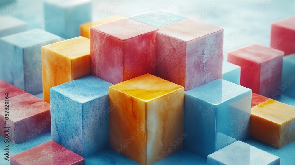 Fototapeta premium Colorful 3D Isometric Cubes with Pastel Palette. Generative AI