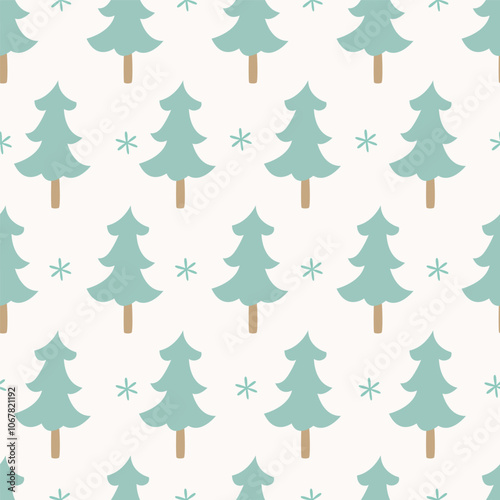 Festive seamless pattern with Christmas trees, mint color. Perfect for holiday wrapping paper and textiles