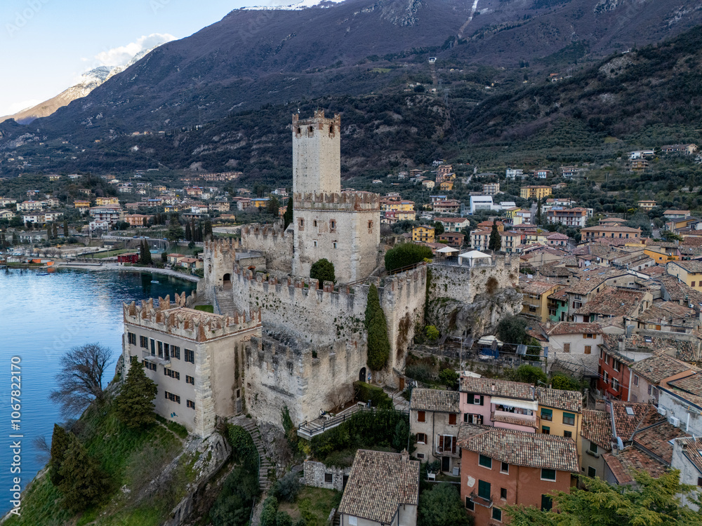Obraz premium Malcesine, Veneto, Italy. Aerial drone view.