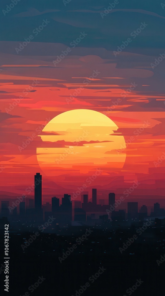 Obraz premium Capture the stunning sunset over the city skyline with space for your text