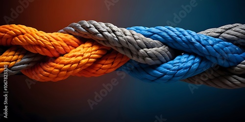 Unity and Strength Concept . Team rope diverse strength connect partnership together teamwork unity communicate support. Strong diverse network rope team concept integrate cooperation empower power