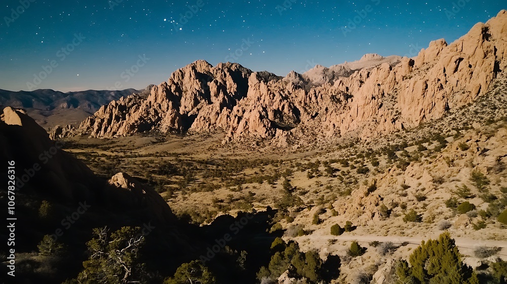 Obraz premium Starry Night Over a Rugged Mountain Range