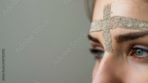 A woman with an ash cross on her forehead symbolizes faith and devotion during the sacred Ash Wednesday ceremony.