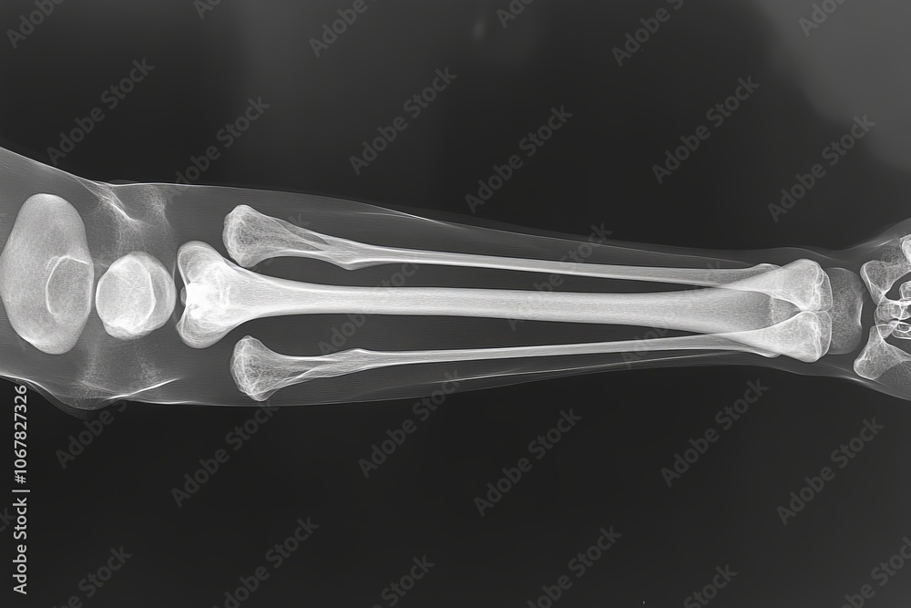 An X-ray image showing the skeletal structure of a human arm with ...