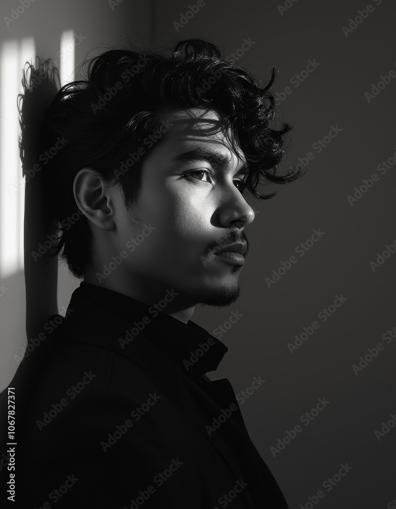 Monochrome Hispanic Man Portrait Window Light Classic Monochrome Hispanic Man Portrait Window Light Classic
