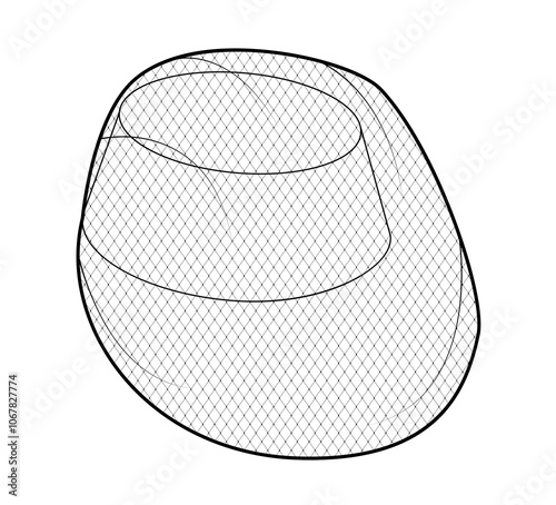 Pillbox Hat with Veil. Head Fashion accessory cap clothing technical illustration. Vector headgear for Men, women, unisex style, flat template CAD mockup sketch outline isolated