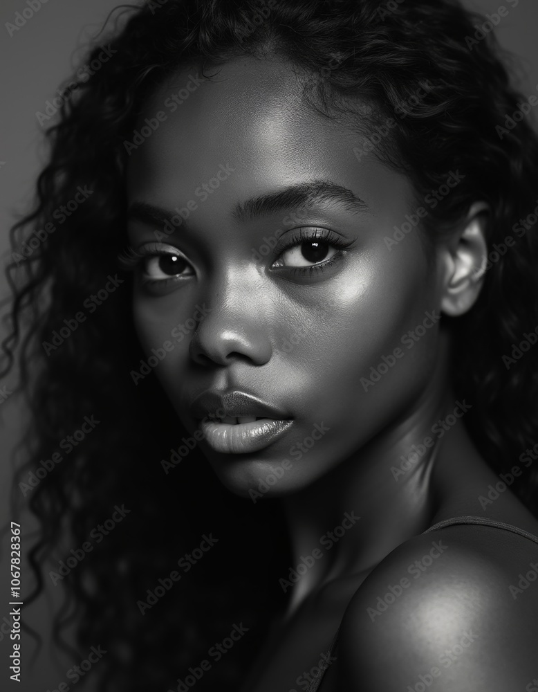 Monochrome Black Beauty Portrait Natural Curls Dark Monochrome Black Beauty Portrait Natural Curls Dark
