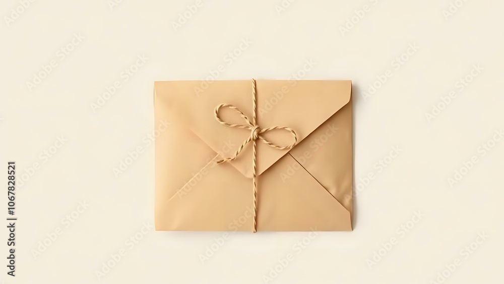 Kraft Paper Envelope with Hemp String on Beige Background for Sustainable Packaging Concept Kraft Paper Envelope with Hemp String on Beige Background for Sustainable Packaging Concept