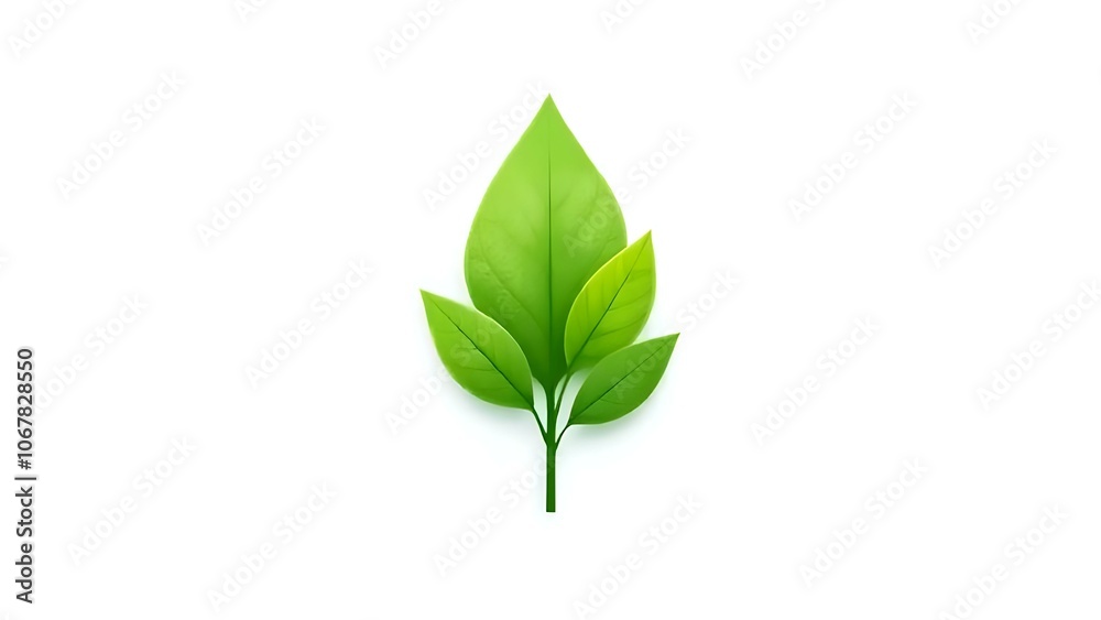 Obraz premium Green Leaf Icon on White Background for Eco-Friendly Lifestyle Concept