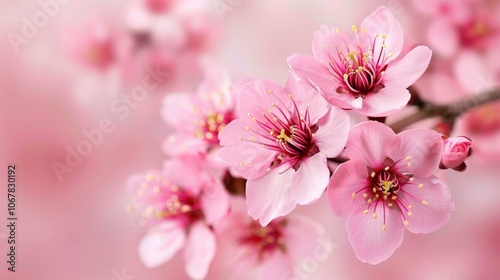 Vibrant cherry blossoms bloom beautifully, showcasing the delicate petals and vibrant colors at their peak.