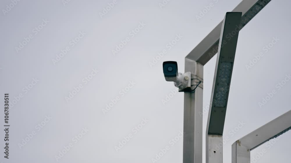 ukraine Kyiv summer august 2 2024 pedestrian modern bridge order monitoring system newest night vision surveillance cameras guarded territory ukraine Kyiv summer august 2 2024 pedestrian modern bridge order monitoring system newest night vision surveillance cameras guarded territory