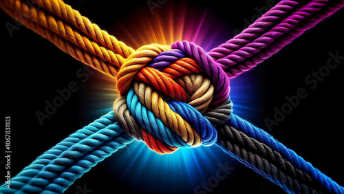 Unity and Strength Concept . Team rope diverse strength connect partnership together teamwork unity communicate support. Strong diverse network rope team concept integrate cooperation empower power