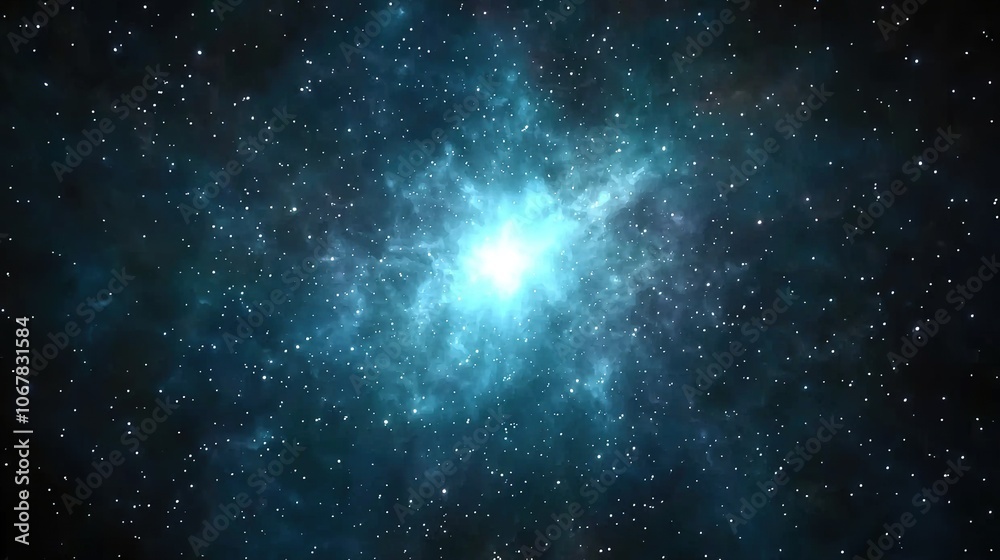 Fototapeta premium A stunning cosmic scene featuring a bright, glowing star surrounded by vibrant nebulae and countless distant stars in a deep space backdrop.