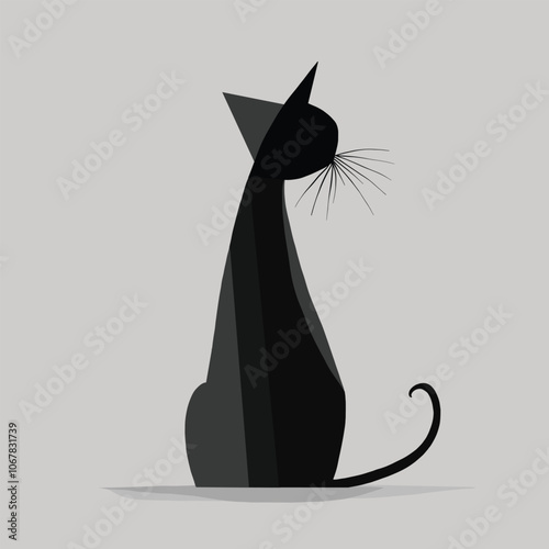 Vector illustration of an elegant cat silhouette with simple shapes, smooth lines and flat design