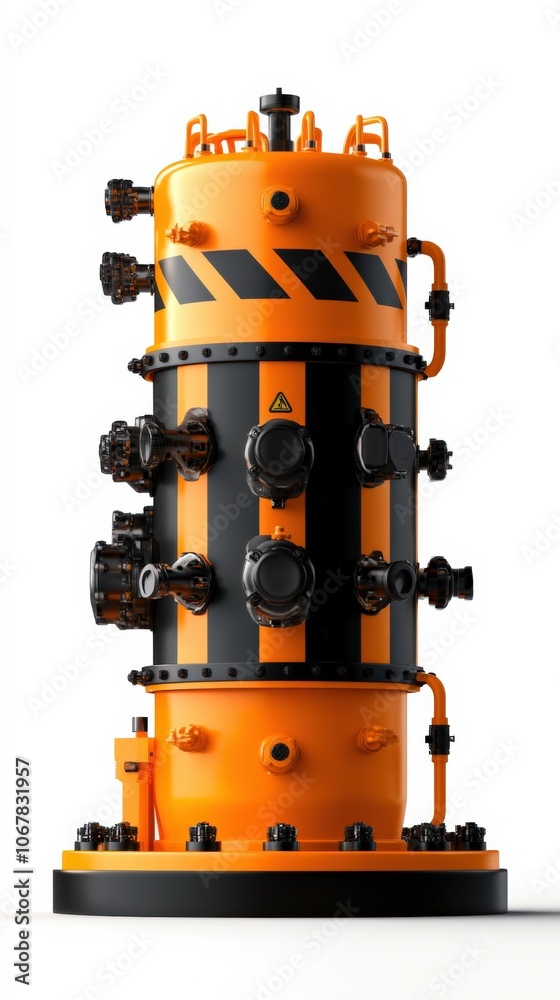 Fototapeta premium Industrial pressure vessel, orange and black, isolated on white background