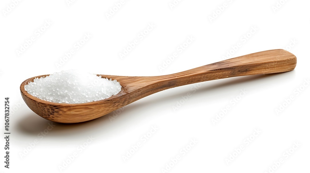 Sugar in wooden spoon isolated on white background