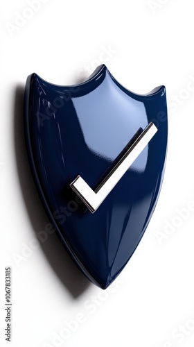 Shield emblem with a check mark symbol on a white isolate background.
