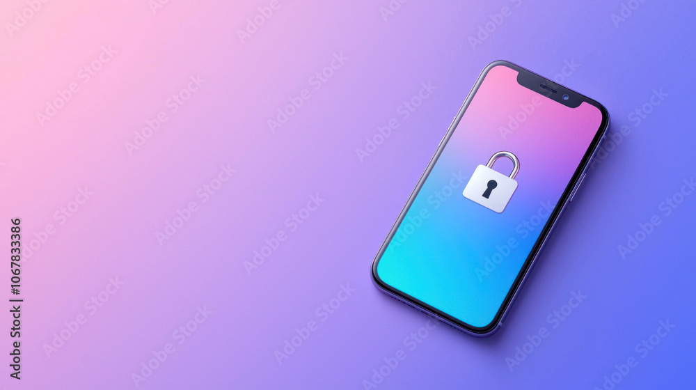 Secure smartphone with digital lock symbol on colorful background. Secure smartphone with digital lock symbol on colorful background.