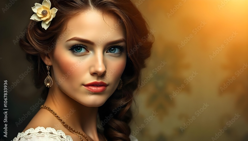 Naklejka premium portrait of a woman with dark hair and blue eyes
