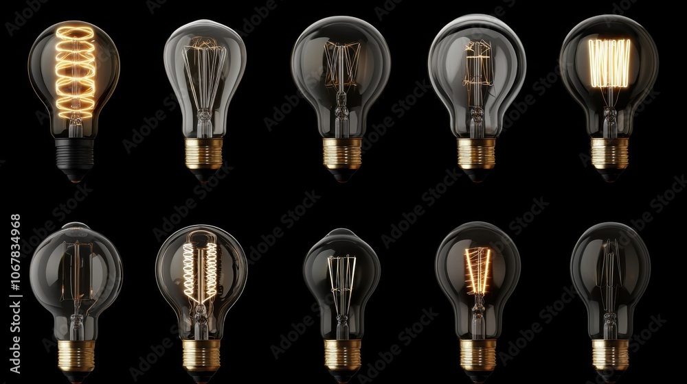 Varied Light Bulbs on Black Background Varied Light Bulbs on Black Background