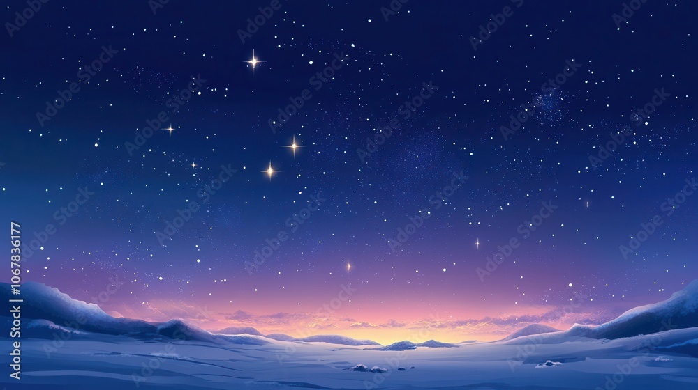Obraz premium Experience the serenity of a winter evening sky adorned with twinkling stars