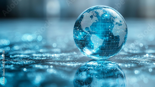 glass globe, symbolizing global unity, interconnectedness, and transparency. Abstract reflections add a modern, thought-provoking touch, highlighting themes of globalization and unity photo