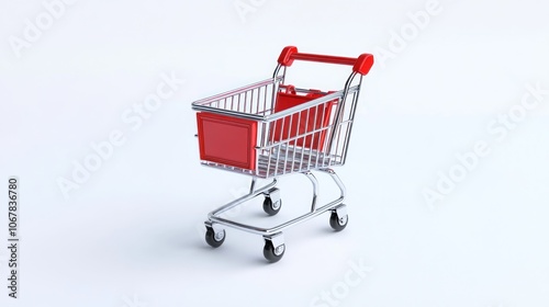 Red Shopping Cart on White Background