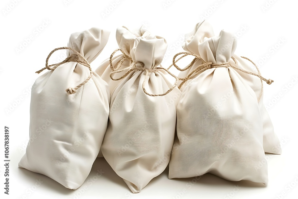 White calico bags isolated on white background White calico bags isolated on white background