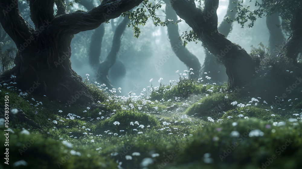 Whispering Forest of the Spirits. Surreal Nature Landscape Concept. Whispering Forest of the Spirits. Surreal Nature Landscape Concept.
