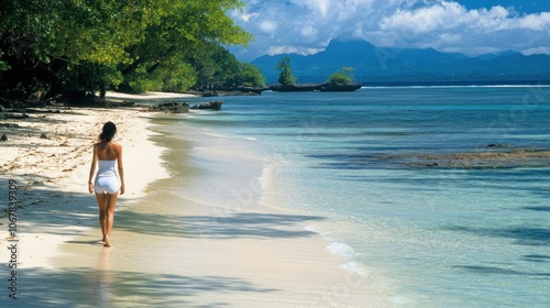 Woman Walking on a Tropical Beach