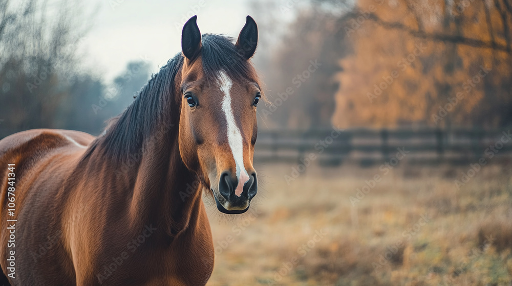 Obraz premium A Beautiful Horse at the Center, Surrounded by a Background Featuring the Same Brown and White Patterns as Its Coat