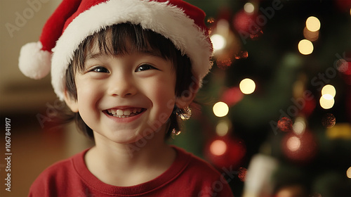 A boy with a Santa hat photo