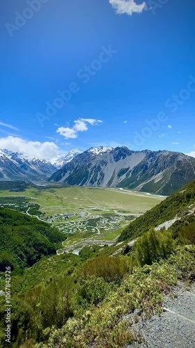 Hill top views of Aoraki Mount Cook from Red Tarns Track, Mount Cook National Park, New Zealand 